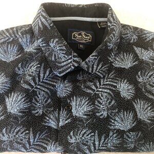 Nat Nast Hawaiian Shirt Mens Size XL Silk Blend Blue Tropical Leaves